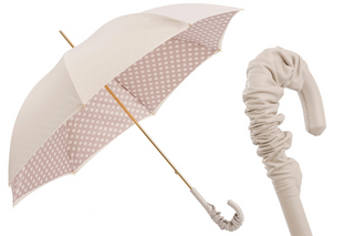 Ivory leather handle manual double cloth handmade Italian umbrella front view