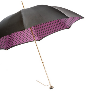 Black jeweled brass handle handmade Italian umbrella purple dot interior side