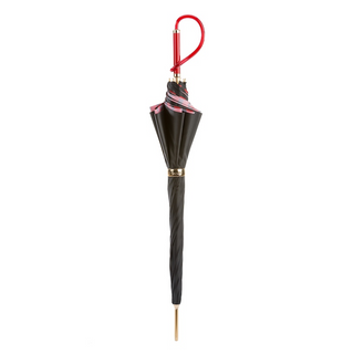 Black red Italian handmade double cloth acetate handle umbrella close-up