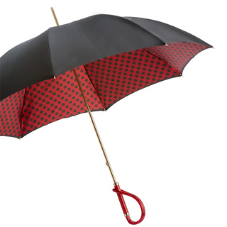 Black red Italian handmade double cloth acetate handle umbrella side view