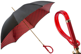 Black red Italian handmade double cloth acetate handle umbrella front view