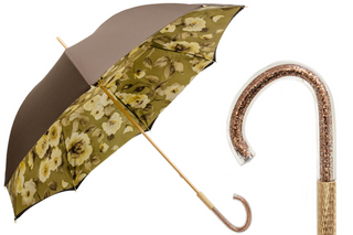 Khaki floral glitter handmade Italian manual acetate handle umbrella front