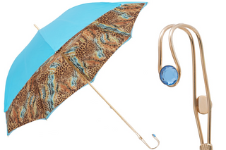 Animal print brass handle luxury women's umbrella front view