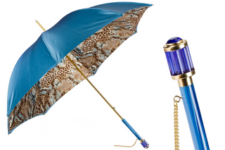 Blue animalier print acetate handle luxury women's umbrella front view