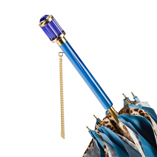 Blue animalier print acetate handle luxury women's umbrella canopy detail