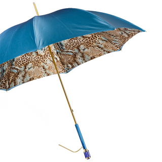 Blue animalier print acetate handle luxury women's umbrella side view