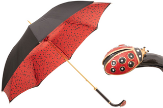 Ladybug handmade Italian luxury enameled brass handle umbrella front view