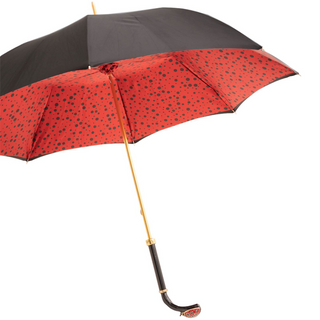 Ladybug handmade Italian luxury enameled brass handle umbrella side view
