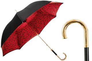 Classic brass handle red circles handmade Italian umbrella front view