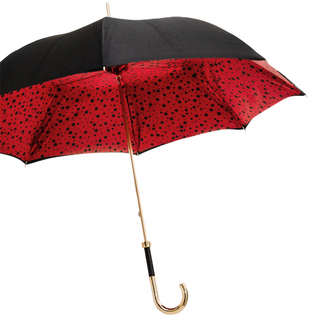 Classic brass handle red circles handmade Italian umbrella side view
