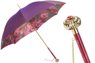 Manual purple roses double cloth jeweled brass handle umbrella front