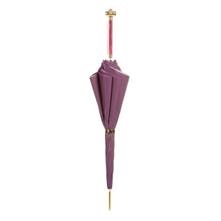 Manual purple roses double cloth jeweled brass handle umbrella close-up