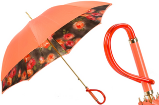 Orange flowers handmade Italian double cloth acetate handle umbrella front