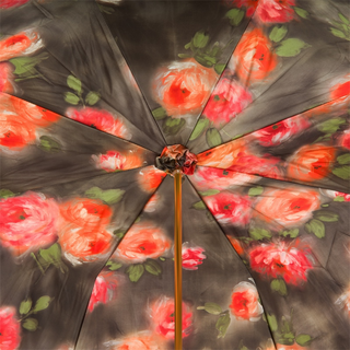 Orange flowers handmade Italian double cloth umbrella top view