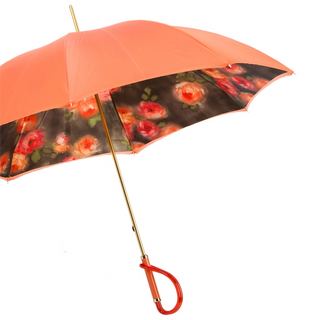 Orange flowers handmade Italian double cloth umbrella side view