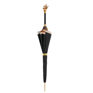 Tiger handle handmade Italian double cloth luxury umbrella close-up