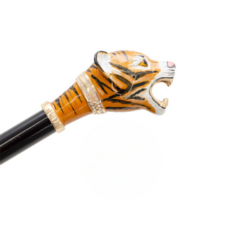 Tiger handle handmade Italian double cloth luxury umbrella open canopy