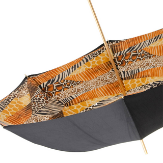 Tiger handle handmade Italian double cloth luxury umbrella detail