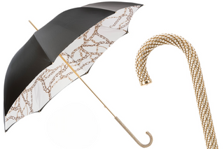 Black handmade Italian luxury Swarovski crystal handle umbrella front view