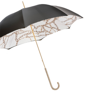 Black handmade Italian luxury Swarovski crystal handle umbrella side view