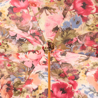 Blue floral double cloth manual umbrella brass handle open