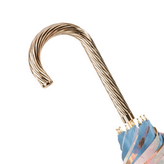 Blue floral double cloth umbrella brass handle canopy detail