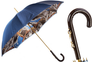 Navy bridles leather stirrup handle double cloth handmade Italian umbrella front