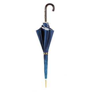 Navy bridles leather stirrup handle double cloth handmade Italian umbrella close-up