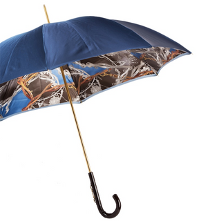 Navy bridles leather stirrup handle double cloth handmade Italian umbrella side