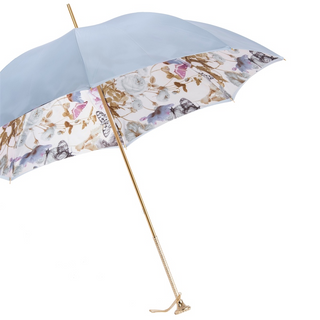 Light blue luxury double cloth butterfly pattern umbrella side view