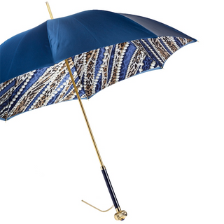 Cheetah print pearl handle luxury Italian women's umbrella side view