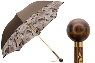 Designer wooden handle handmade Italian polyester canopy umbrella front view
