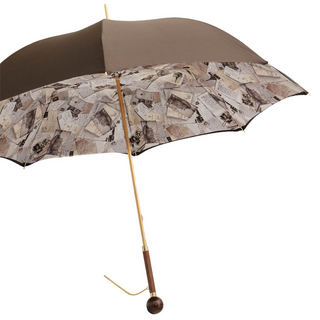 Designer wooden handle handmade Italian polyester canopy umbrella side view