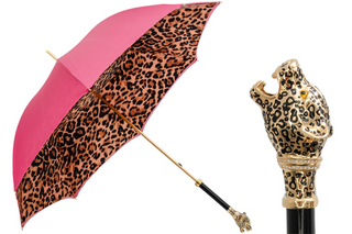 Leopardized panther handmade Italian luxury enameled brass umbrella front