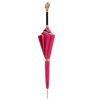 Leopardized panther handmade Italian luxury enameled brass umbrella close-up