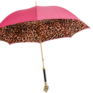 Leopardized panther handmade Italian luxury enameled brass umbrella side