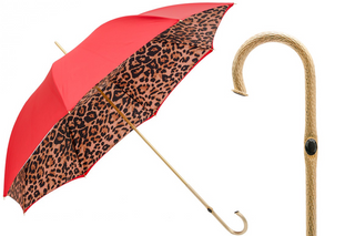Red leopard double cloth brass handle luxury women's umbrella front view