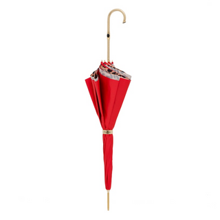 Red leopard double cloth brass handle luxury women's umbrella close-up handle detail