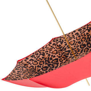 Red leopard double cloth brass handle luxury women's umbrella handle view
