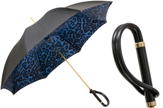 Animal print blue acetate handle luxury women's umbrella front view