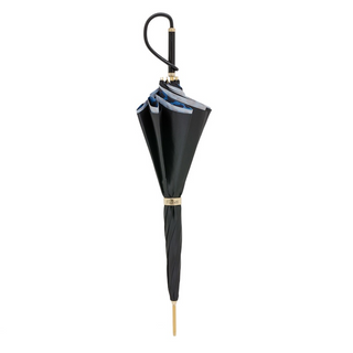 Animal print blue acetate handle luxury women's umbrella close-up handle detail