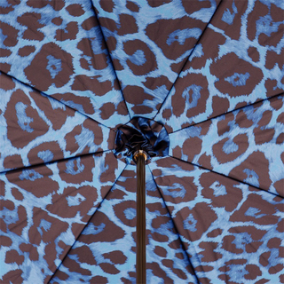 Animal print blue acetate handle luxury women's umbrella top view