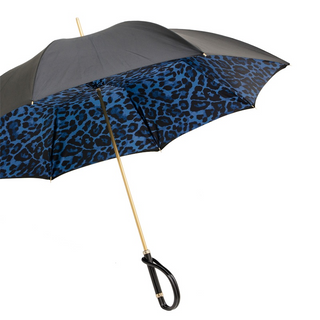 Animal print blue acetate handle luxury women's umbrella side view