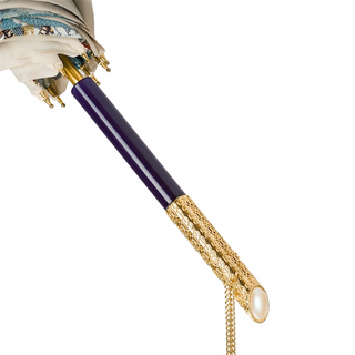 Vintage pearled handmade Italian double cloth jeweled handle umbrella canopy