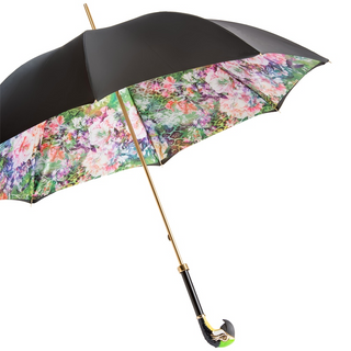 Luxury double cloth enameled brass handmade Italian umbrella side view