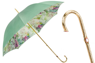 Green pink roses double cloth luxury Italian umbrella front view