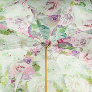 Green pink roses double cloth luxury Italian umbrella top view