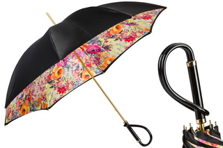 Flowered handmade Italian polyester canopy comfortable grip umbrella front