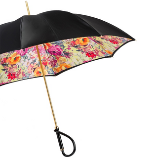 Flowered handmade Italian polyester comfortable grip umbrella side