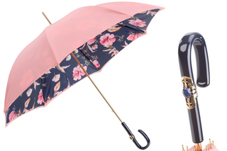 Pink floral handmade double cloth elegant acetate handle umbrella front